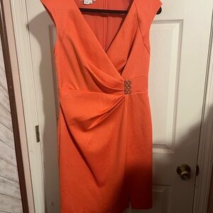 Kay Unger Orange Embellished Ruched Cocktail Dress